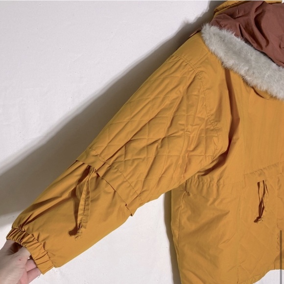 Vintage 90s Elements Mustard Yellow Coat With Removable Hood M - Picture 10 of 16